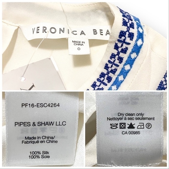 NWT Veronica Beard White Silk Embroidered Baja Flutter Top, Size 0 - Picture 12 of 14